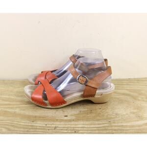 Dansko Womens Sandals 10 Larisa Color Block Brown Orange Wedge Shoes